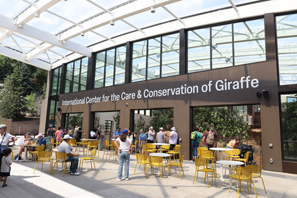 International Center for the Care and Conservation of Giraffe front entrance with seating and guests - looking in doors prior to grand opening  August 2026