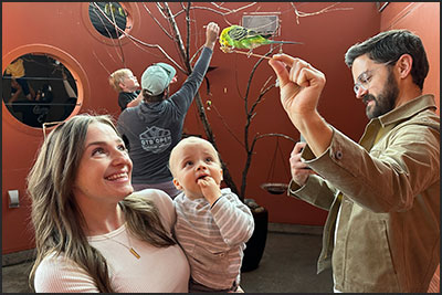 Family enjoying Budgie Buddie feeding in Australia Walkabout