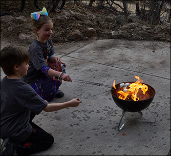 Roasting S'mores before the evening tour
