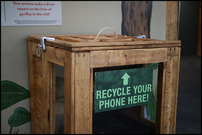 Recycle collection box for phones in Primate World at Cheyenne Mountain Zoo